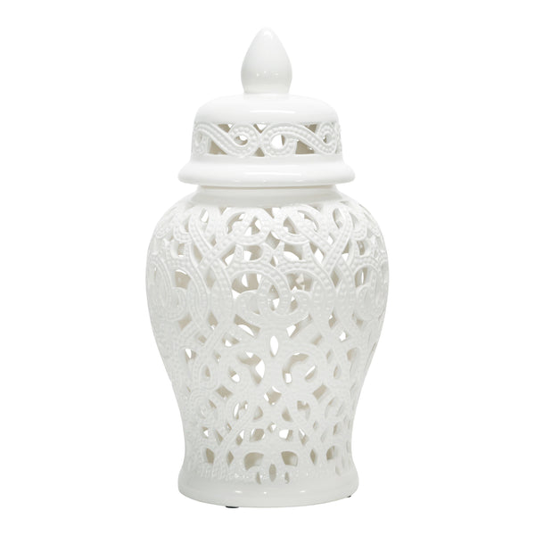 Ceramic 18" Cut-out Temple Jar, White image