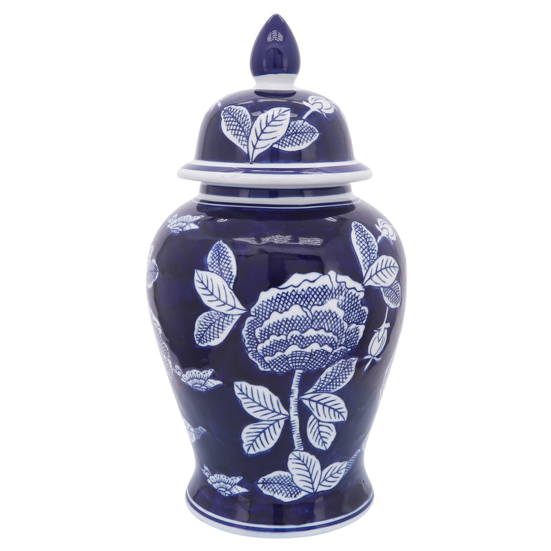 Cer, 18"h Flower Temple Jar, Wht/blu image