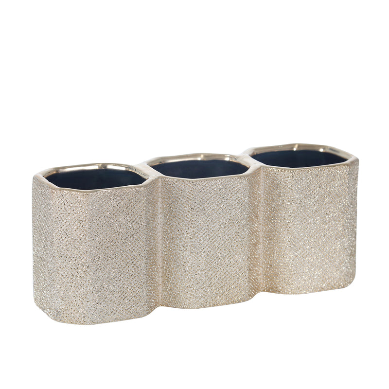 Ceramic 4" 3-cup Pencil Holder, Champagne image