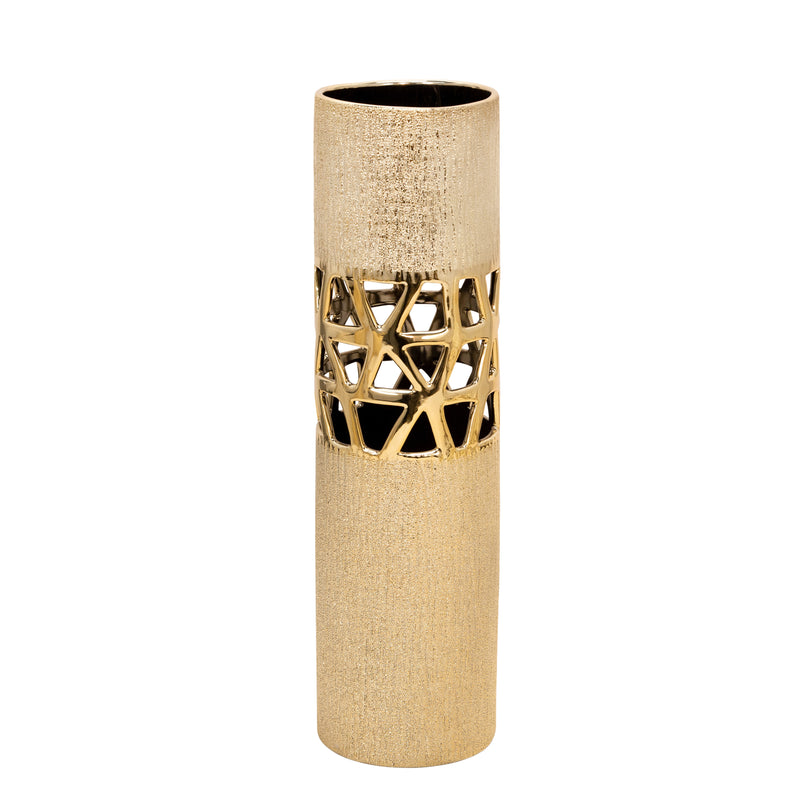 Ceramic 20" Vase W/ Filigreecutout, Gold image