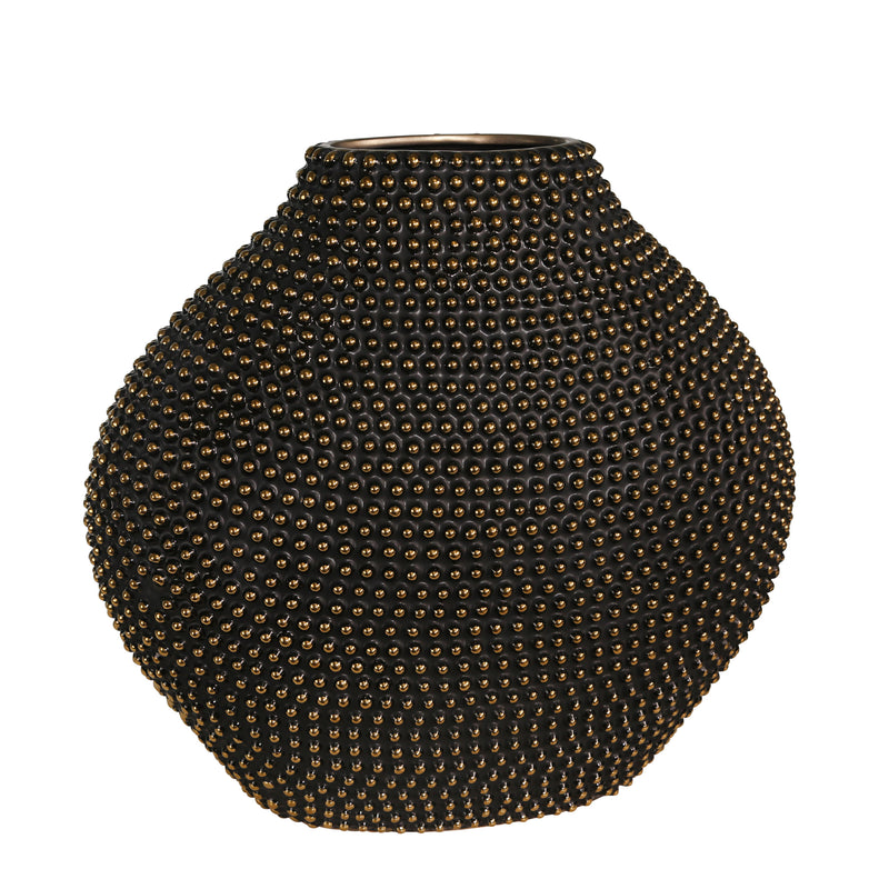 Ceramic 16" Beaded Vase, Black/gold image