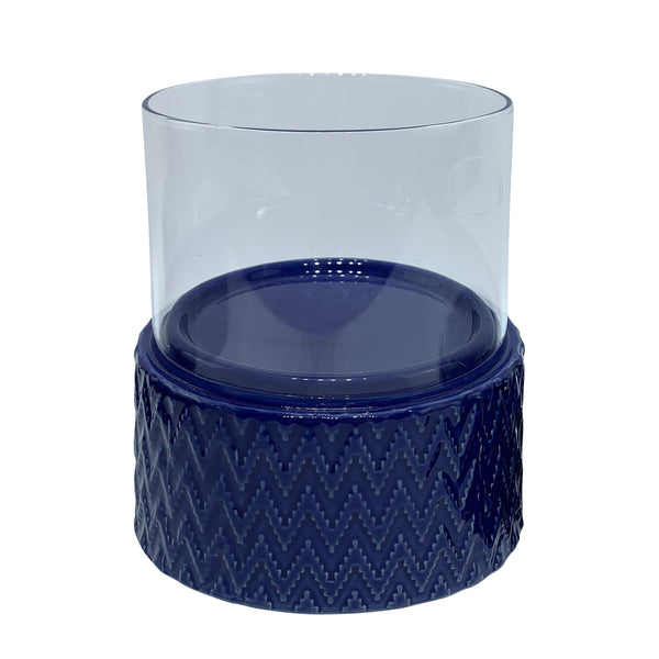 Cobalt Ceramic /glass 6" Pillar Holder, Chevron image