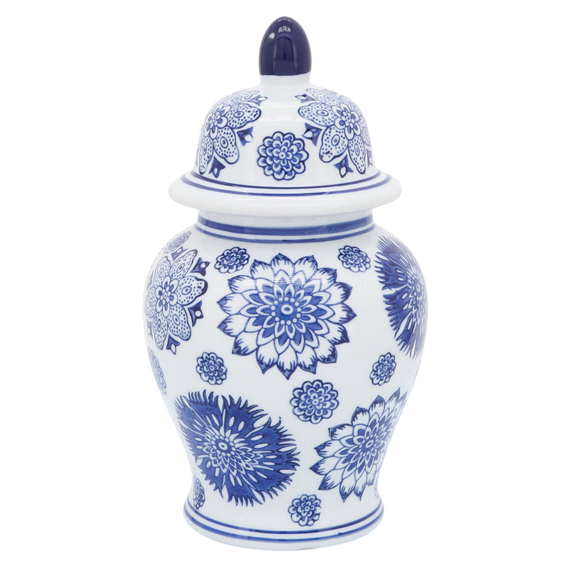 Cer, 10"h Asstd Flowers Temple Jar, Blue image