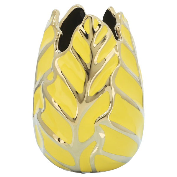 Ceramic 8"h Leaf Vase, Yellow/gold image
