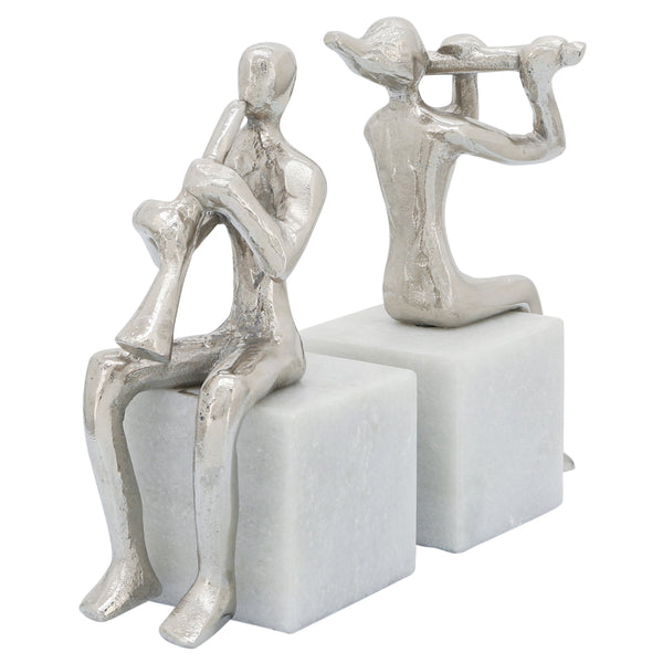S/2 Metal Musicians On Marble Base, Silver image