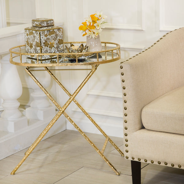 Oval Gold Metal Accent Table, Mirror Top image
