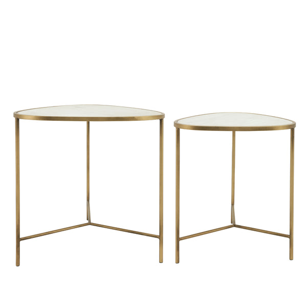 Metal, S/2 18/20" Side Tables, White/gld image