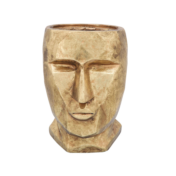 Resin, 13"h  Face Vase, Gold image