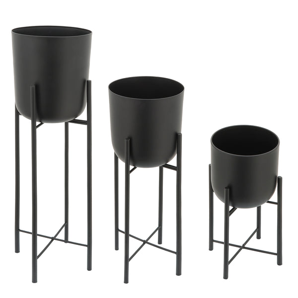 S/3 Metal Planters On Stand 40/30/20"h, Black image