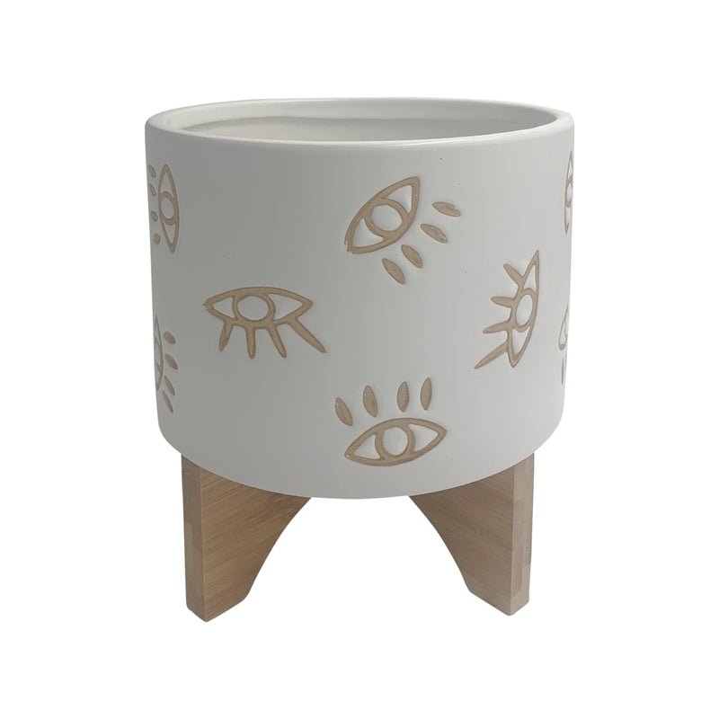 Cer, 8" Eyes Planter W/ Stand, White image