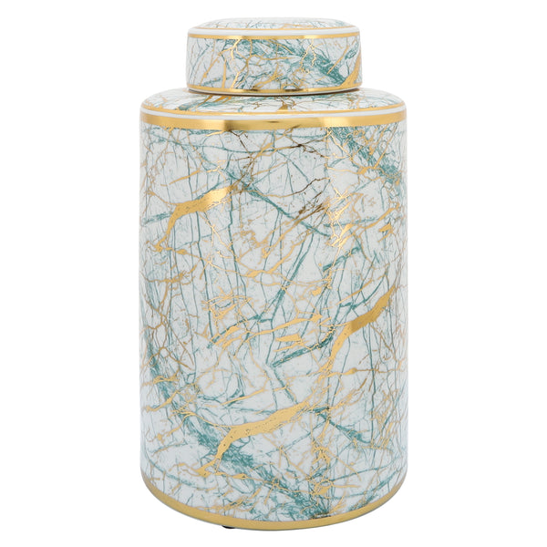 Ceramic 16" Jar With Gold Lid, Green image