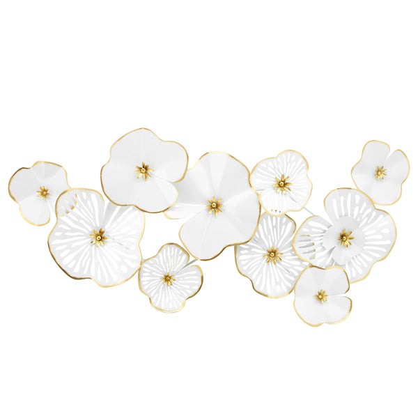 Metal Flowers Wall Deco, White/gold image