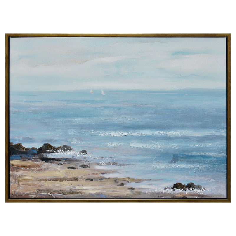 47x35 Ocean Hand Painted Canvas, Blue image