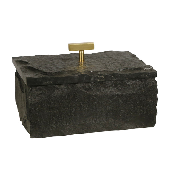 Marble 7x5 Slate Box W/ Metal Knob, Black image
