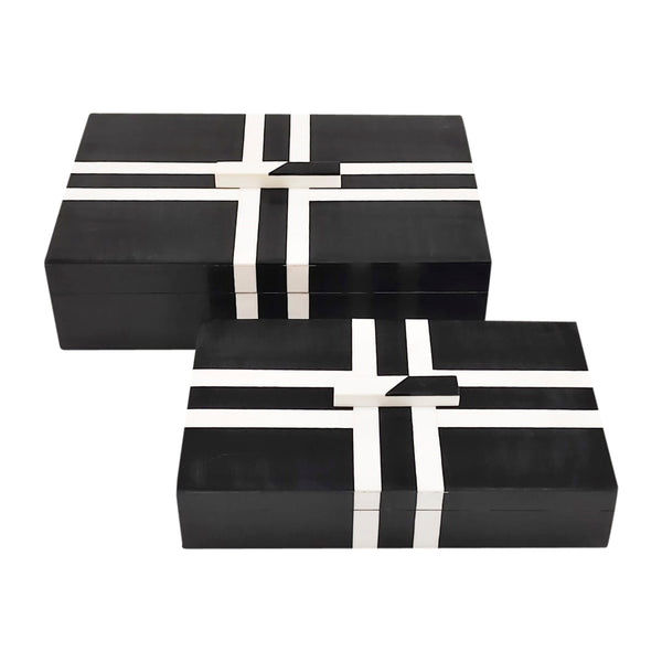 Resin, S/2 10/12" Cross Boxes, Black/white image