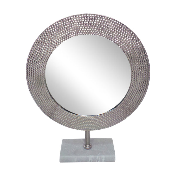 Metal 21" Hammered Mirror On Stand, Silver image