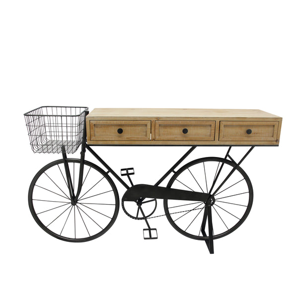 Iron/wood 34" Bicycle Console W/ Drawers, Brown image