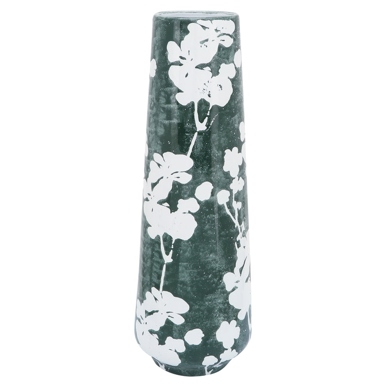 Cer 19" Floral Vase, Green/white image