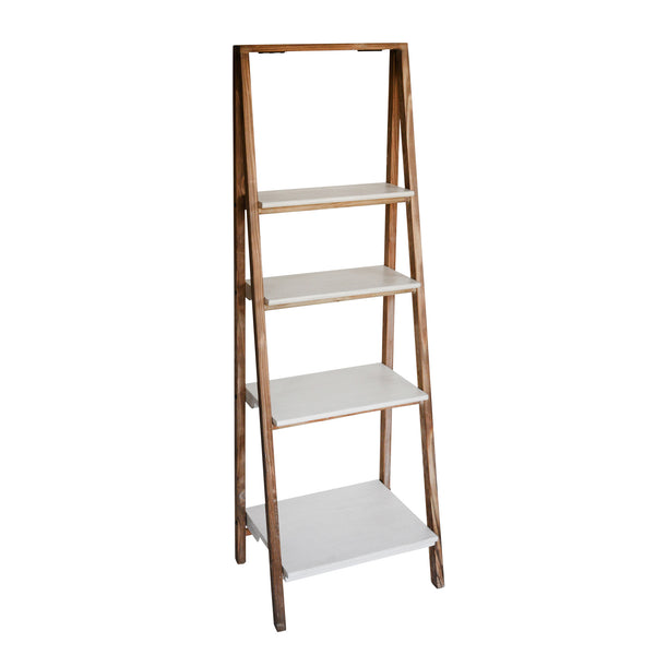 Wood/metal 61" Ladder Shelf, White/brown image