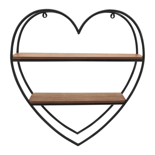 Metal/wood 20"h Heart Shaped Wall Shelf, Brown image