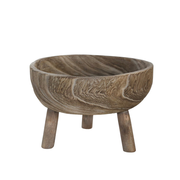 Wood 11" Bowl With Legs, Gray image