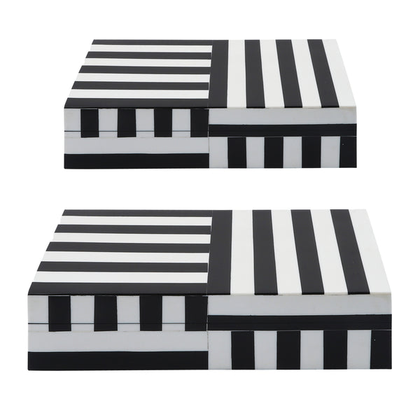 Resin, S/2 10/12" Striped Boxes, Black/white image
