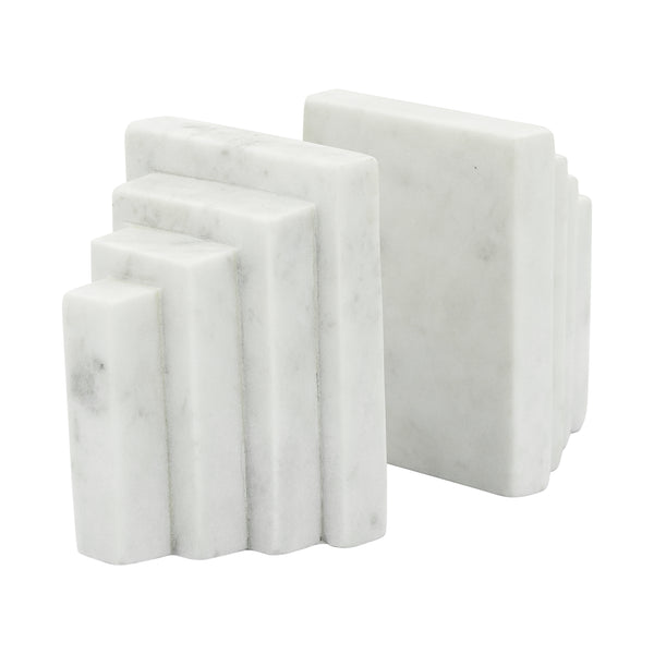 S/2 Marble 5"h Block Bookends, White image