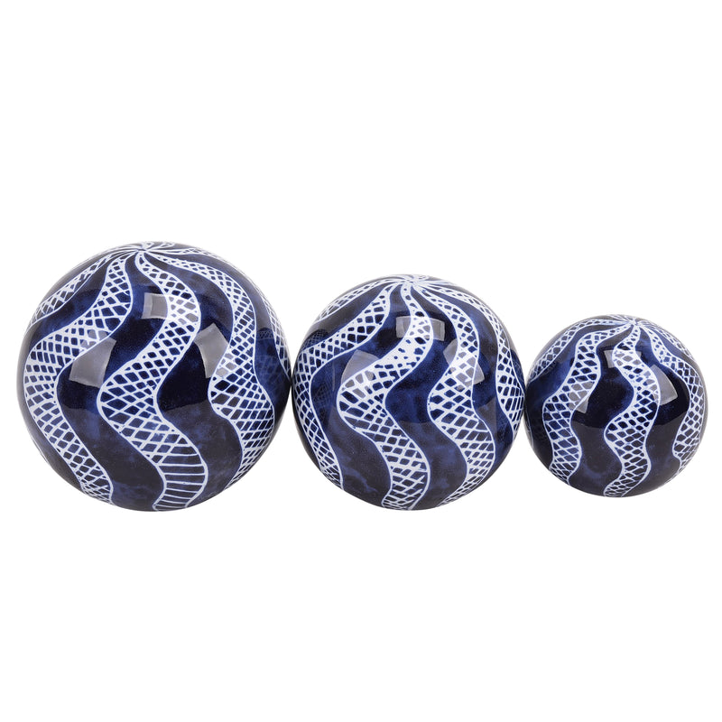 Cer, S/3 Swirly Orbs, 4/5/6" Blue image