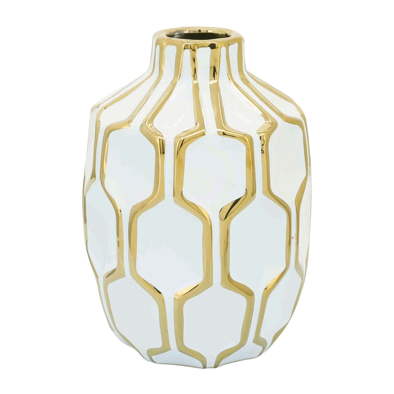 Cer Vase 8", White/gold image