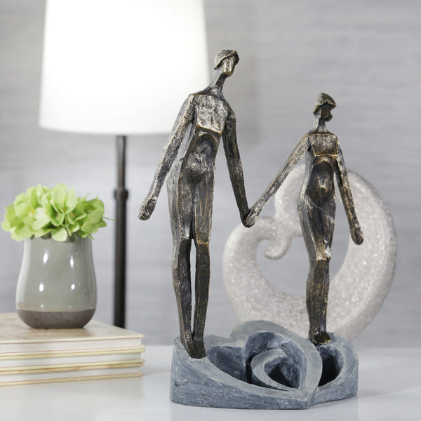 Polyresin 13" Couple Holding Hands, Bronze image