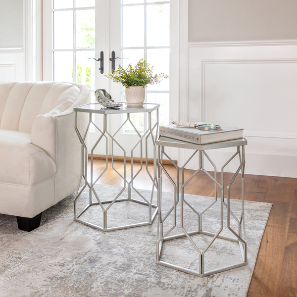 S/2 Mirrored Hexagon Accent Tables 25/21" Silver image