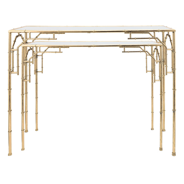 S/2 Gold Metal Console Tables, Mirror image