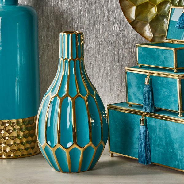 Turquoise/gold Ceramic Vase 12" image