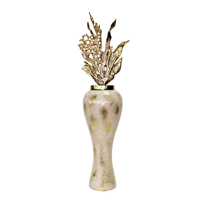 Glass, 43"h Vase W/ Aluminum Top, White/gold image