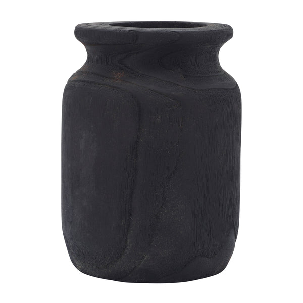 Wood, 7"dia Organic Vase, Black image