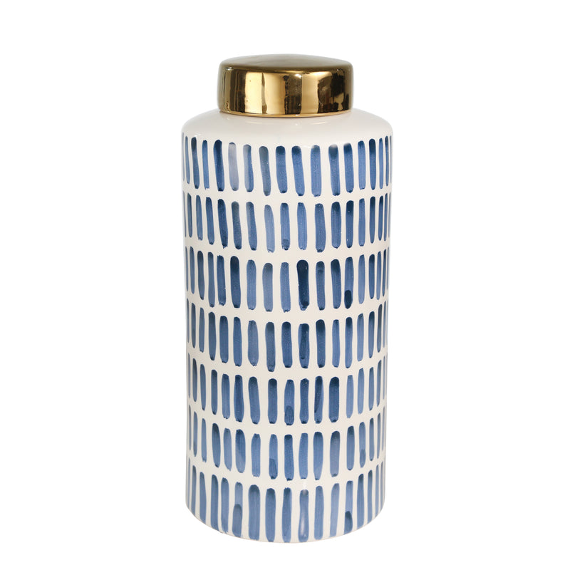 Ceramic 13" Jar With Gold Lid,blue image