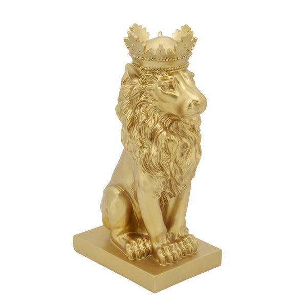 Polyresin 14" Lion Figurine W/crown, Gold image