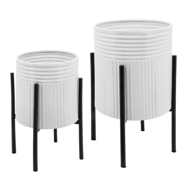 S/2 Dunes Planter On Metal Stand, Wht/blk image