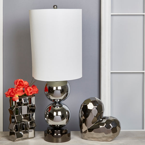 Glass 36" Double Ball Table Lamp, Silver image