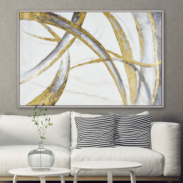 60x40 Handpainted Abstract Canvas, Gray/gold image