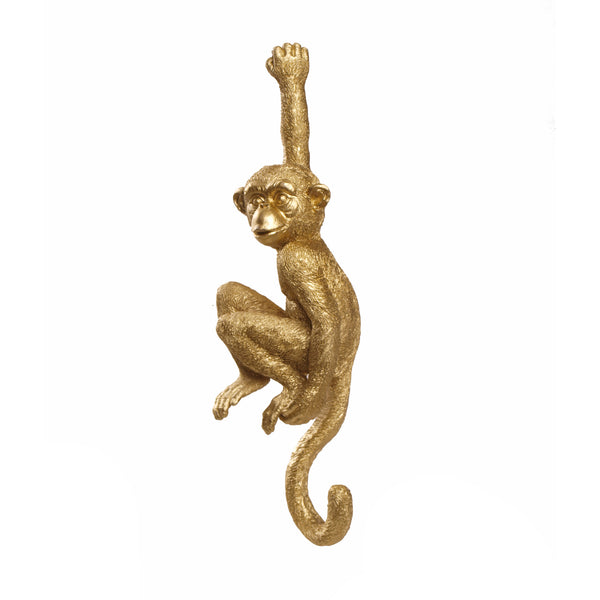 Polyresin 12" Hanging Monkey Wall Hook, Gold image
