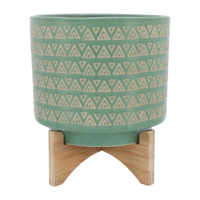 Cer, 10" Aztec Planter W/ Stand, Green image