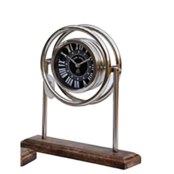 Metal/wood, 12x13 Round Table Clock, Silver image