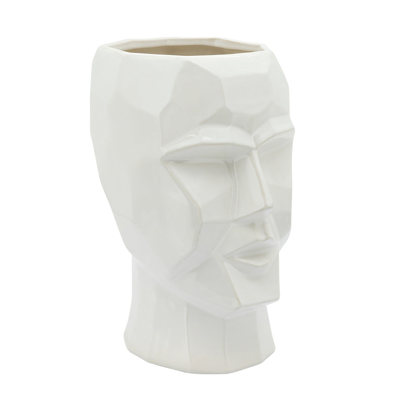 Ceramic, 12" Face Vase, White image