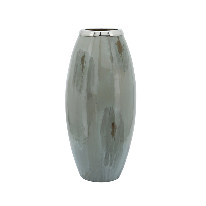 Glass, 18"h Vase W/ Metal Ring, Taupe image