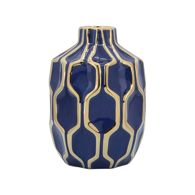 Cer Vase 8", Navy/gold image