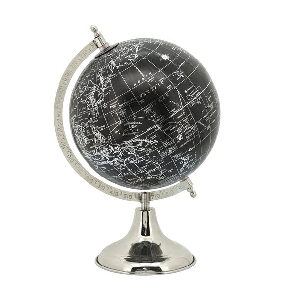 Metal, 13"h Globe, Black/silver image