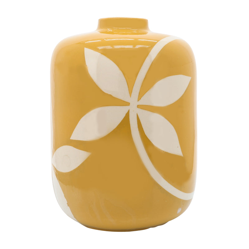 Cer, 12"h Leaf Vase, Yellow image