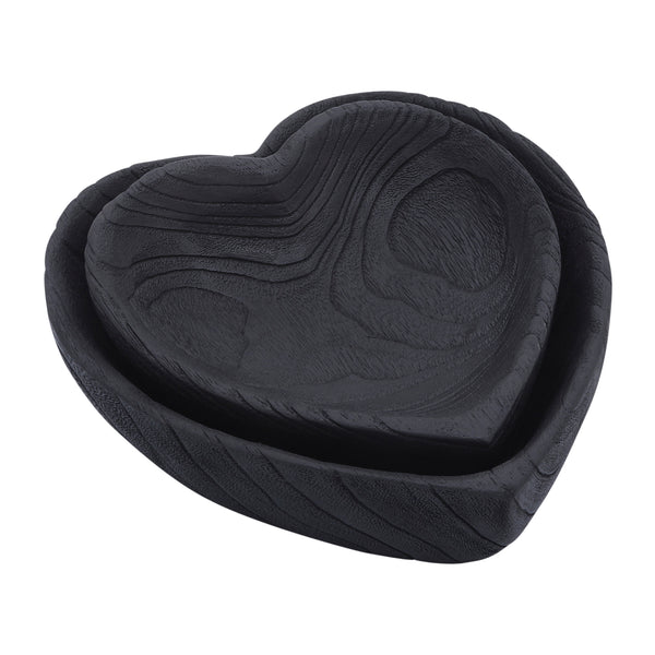 Wood, S/2 9/10" Heart Bowls, Black image