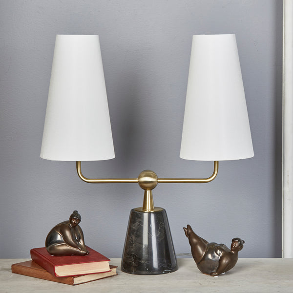 Marble/metal 23" Twin Light Table Lamp, Black/gold image
